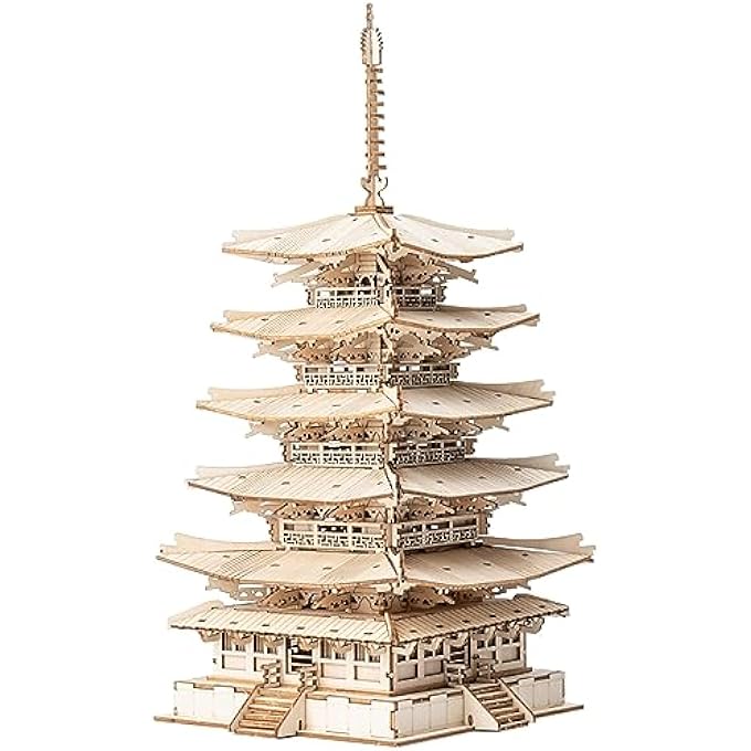 3D PUZZLES WOODEN MECHANICAL MODEL KITS DIY 5-TIER PAGODA CRAFT SETS CREATIVE PUZZLE SETS ADULTS FOR BUILDING - Image 1